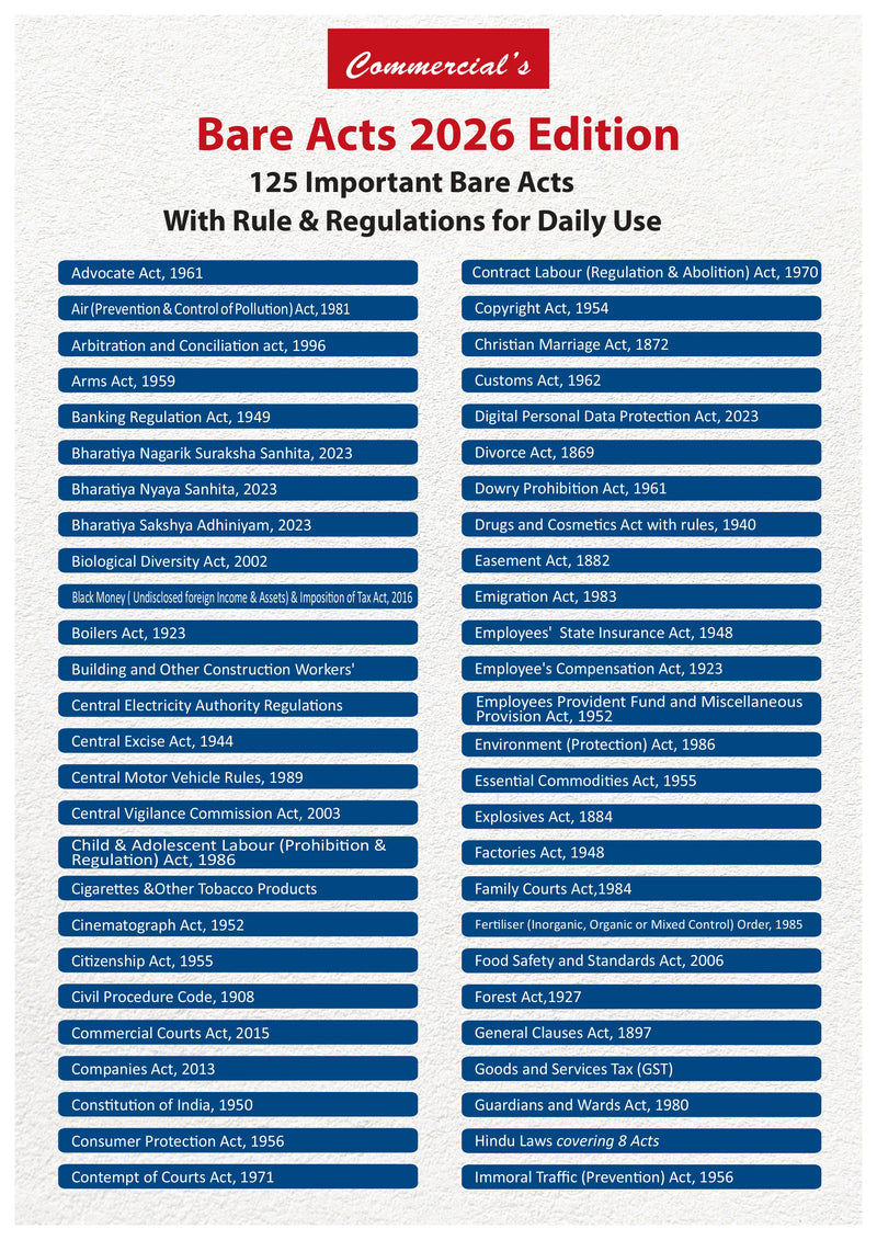 Commercial's 125 Important Bare Acts With Rule & Regulations for Daily use