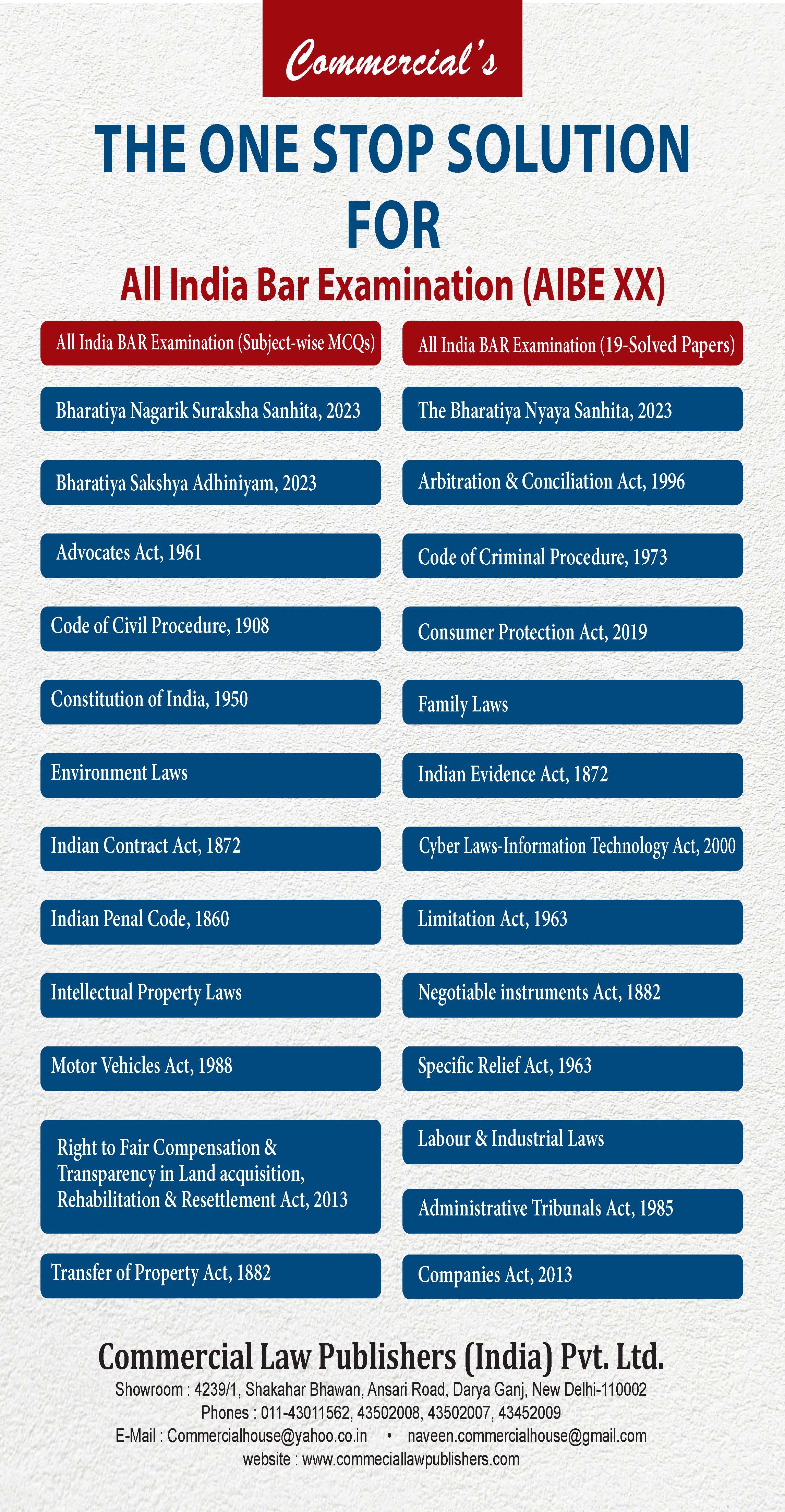 EXCLUSIVE COMBO - One stop Solution to AIBE XX (25 Bare Acts + Solved papers+ MCQs)