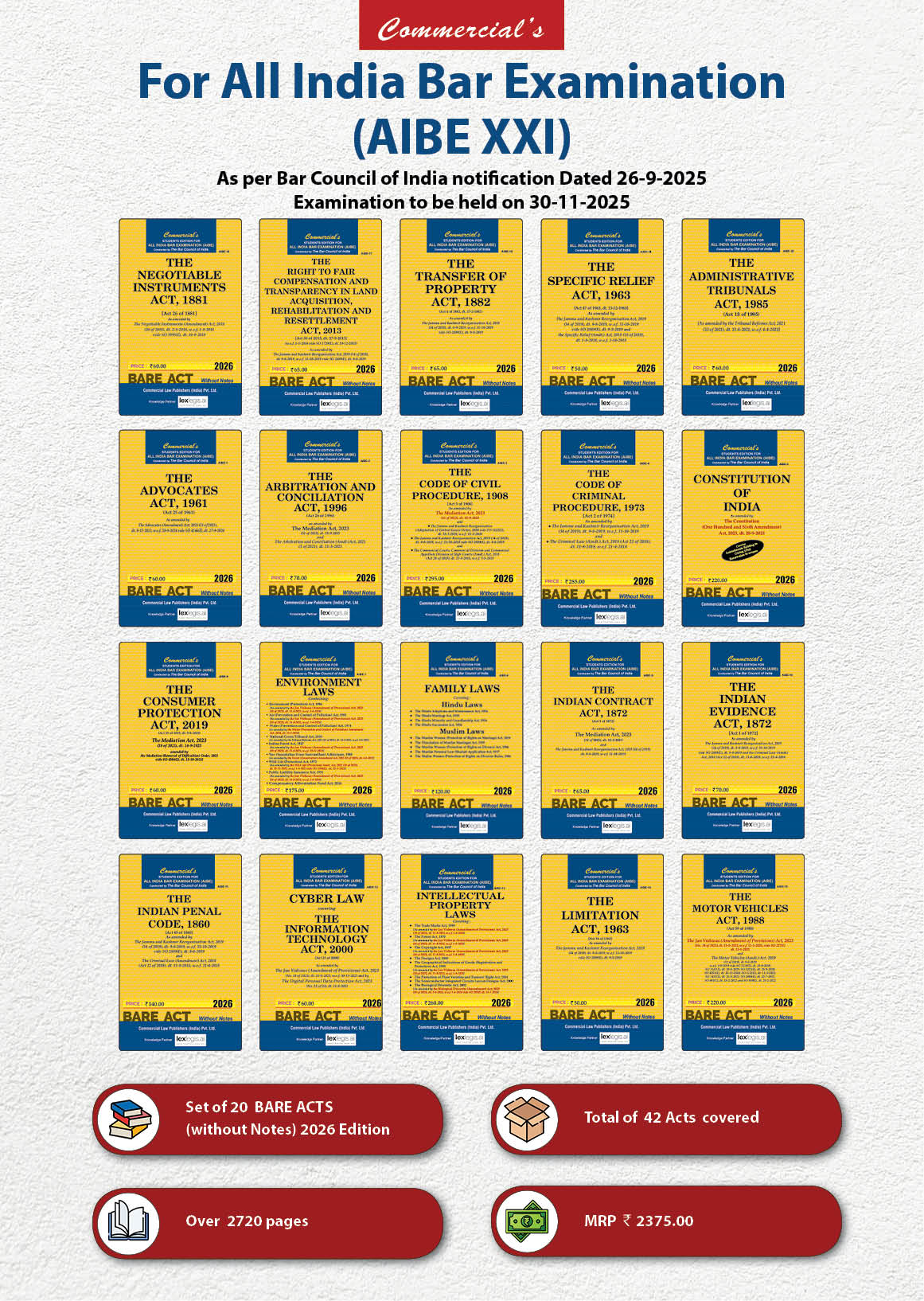 AIBE Bare Acts Combo without Notes (Set of 20 Books)