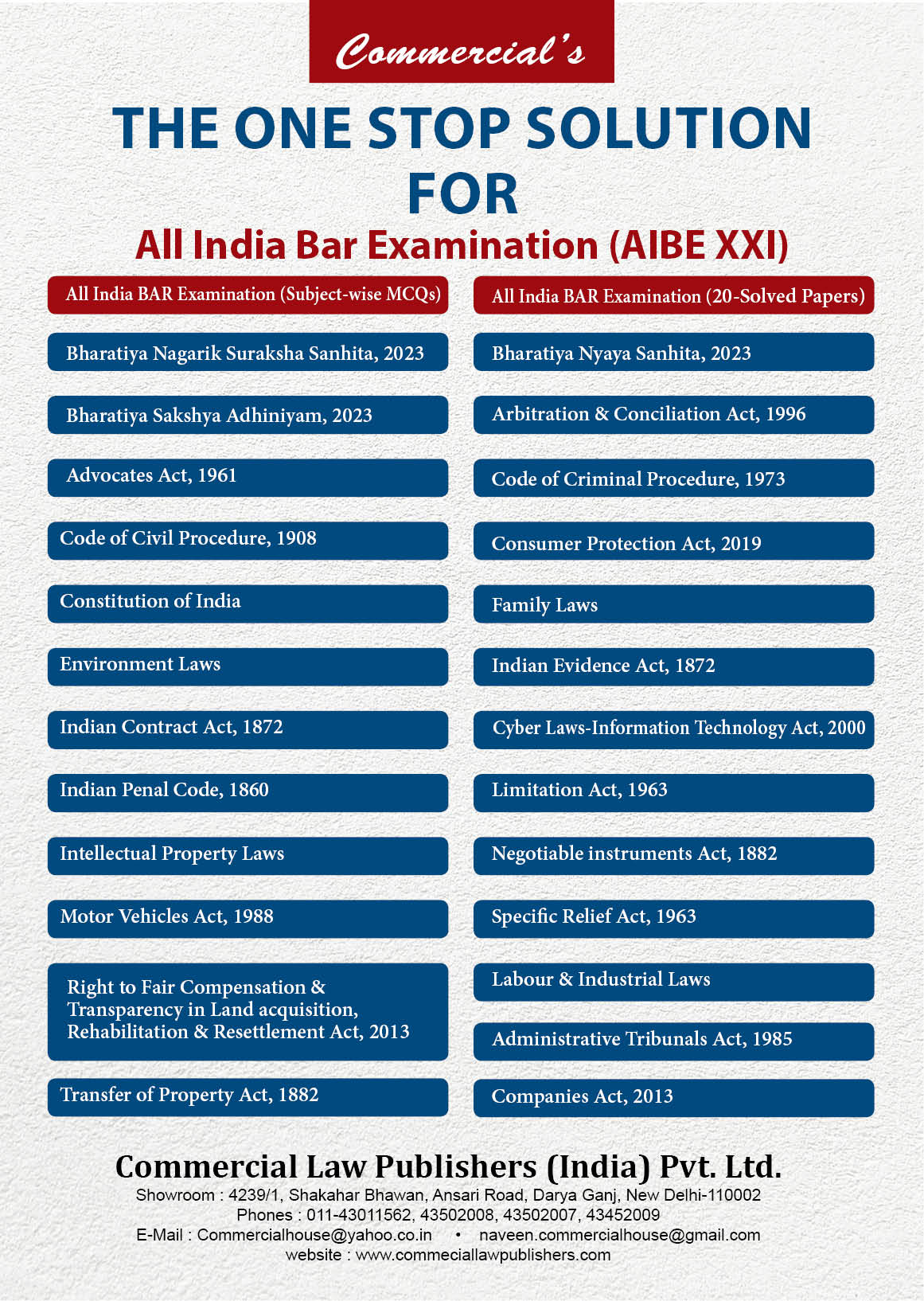 EXCLUSIVE COMBO - One stop Solution to AIBE XXI (25 Bare Acts + Solved papers+ MCQs)