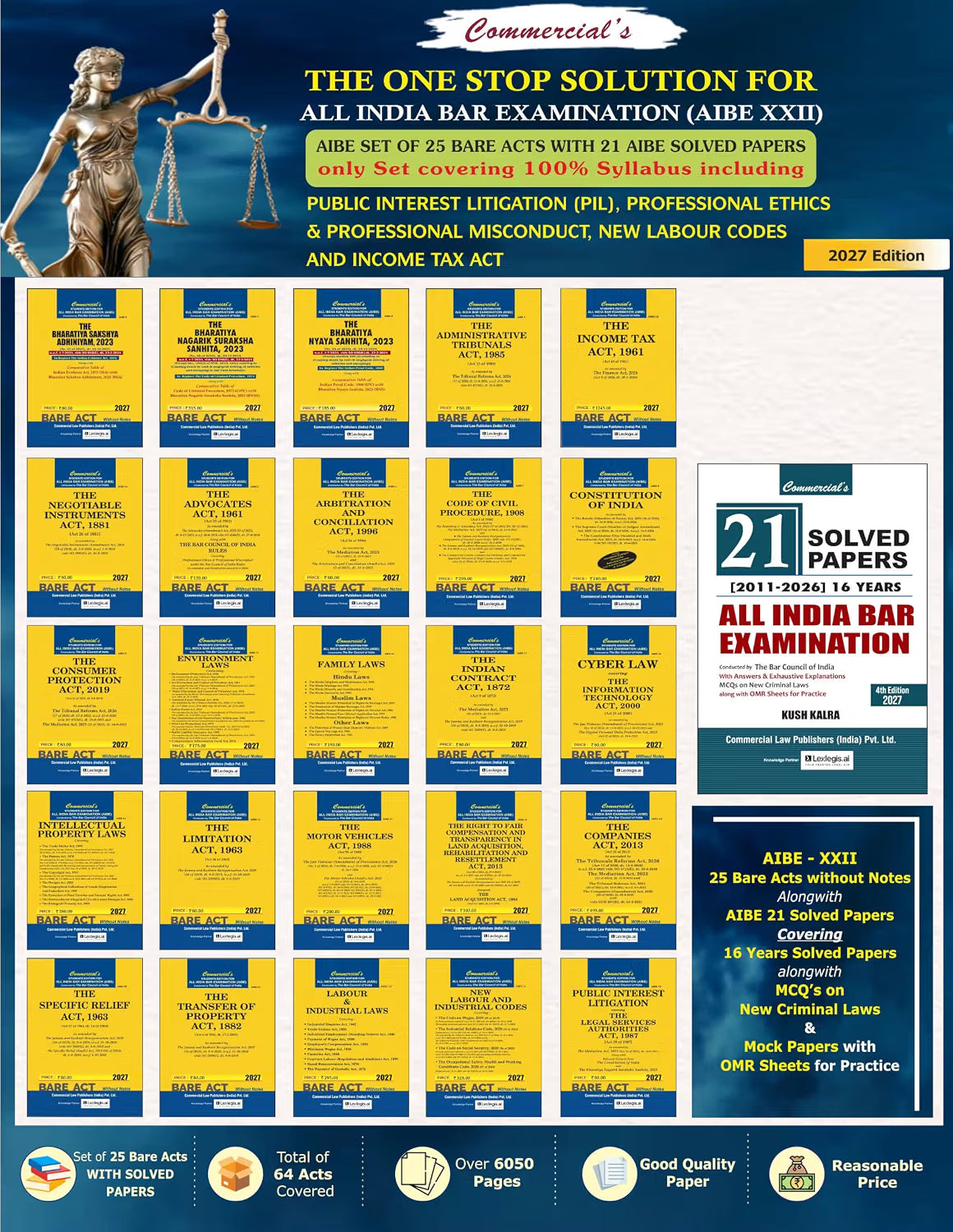 AIBE 25 bare Acts set , 2027 Edition for AIBE XXII covering 100% Syllabus including PIL, Professional Ethics & Professional Misconduct, New Labour ... Act with 21 AIBE Solved Papers (2027 Edition)