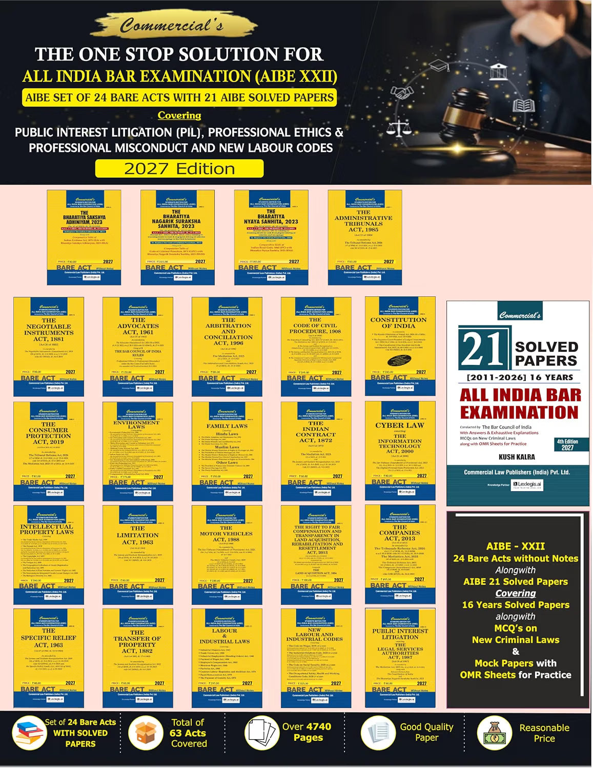 AIBE 24 bare Acts set , 2027 Edition for AIBE XXII covering PIL, Professional Ethics & Professional Misconduct and New Labour Codes with 21 AIBE Solved Papers (2027 Edition)