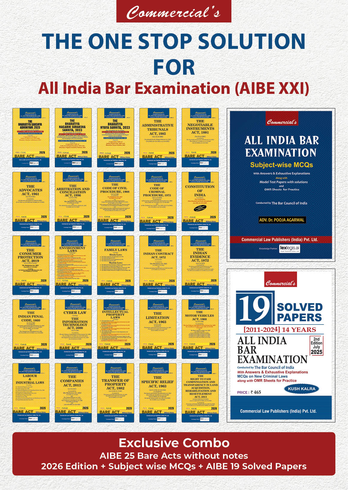 EXCLUSIVE COMBO - One stop Solution to AIBE XI (25 Bare Acts + Solved papers+ MCQs)
