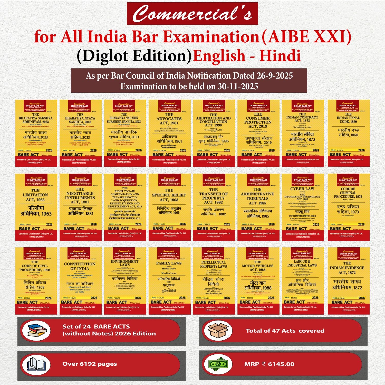 Combo Pack of AIBE 24 BARE ACTS (Diglot)