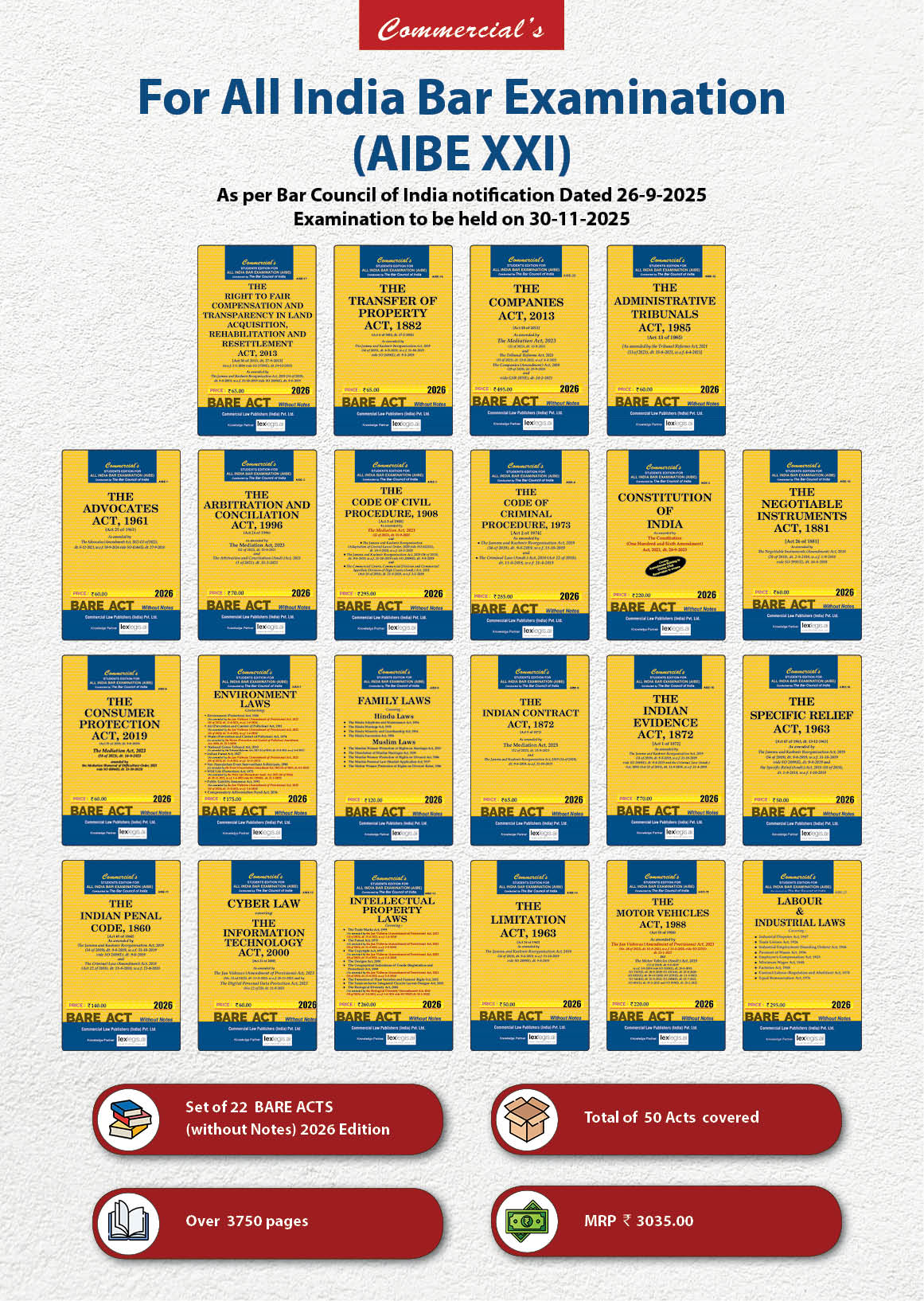 AIBE Bare Acts Combo without Notes (Set of 22 Books)