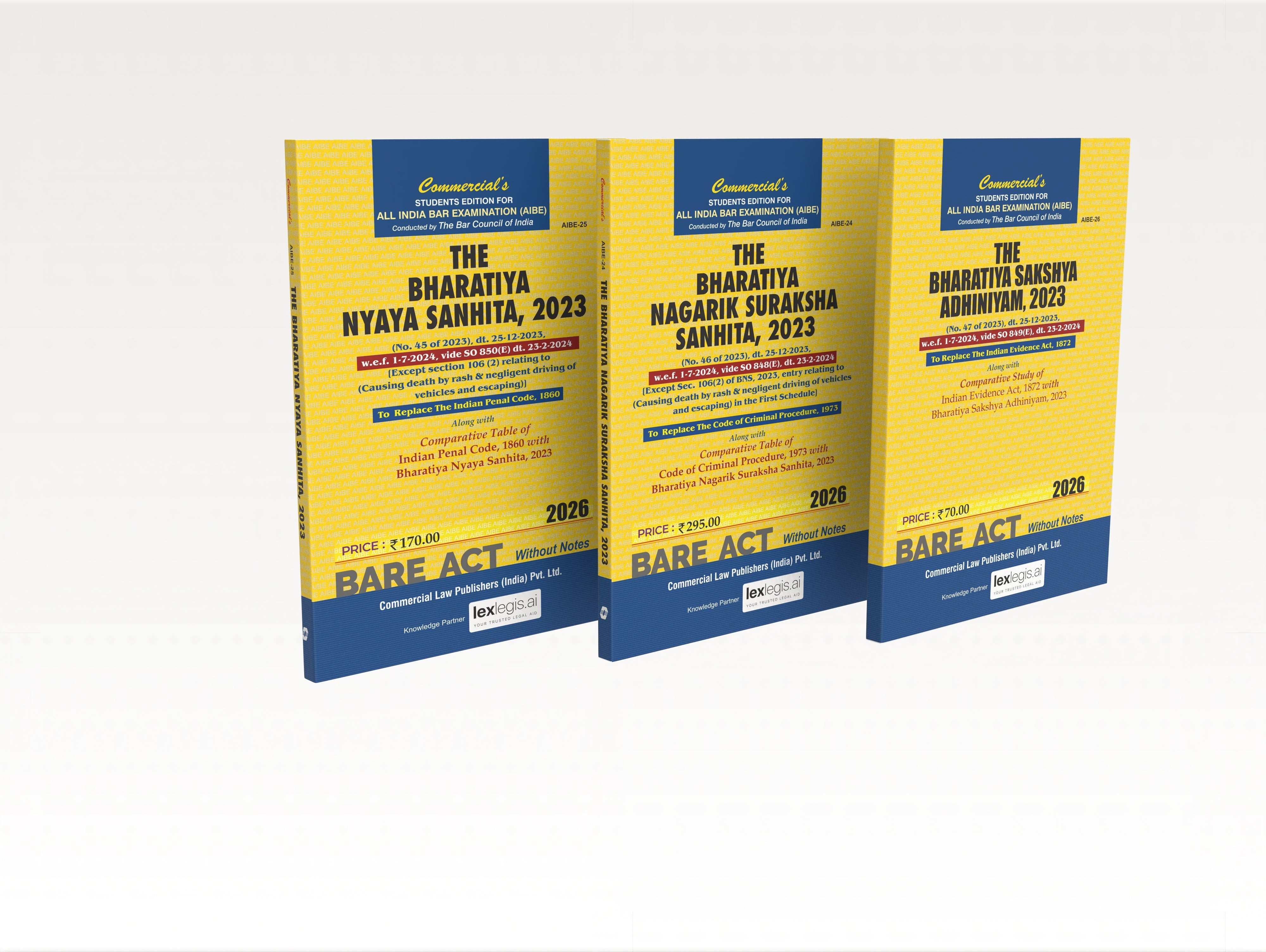 AIBE Combo Pack: Bharatiya Nyaya Sanhita, 2023, Bharatiya Nagarik Suraksha Sanhita, 2023 & Bharatiya Sakshya Adhiniyam, 2023