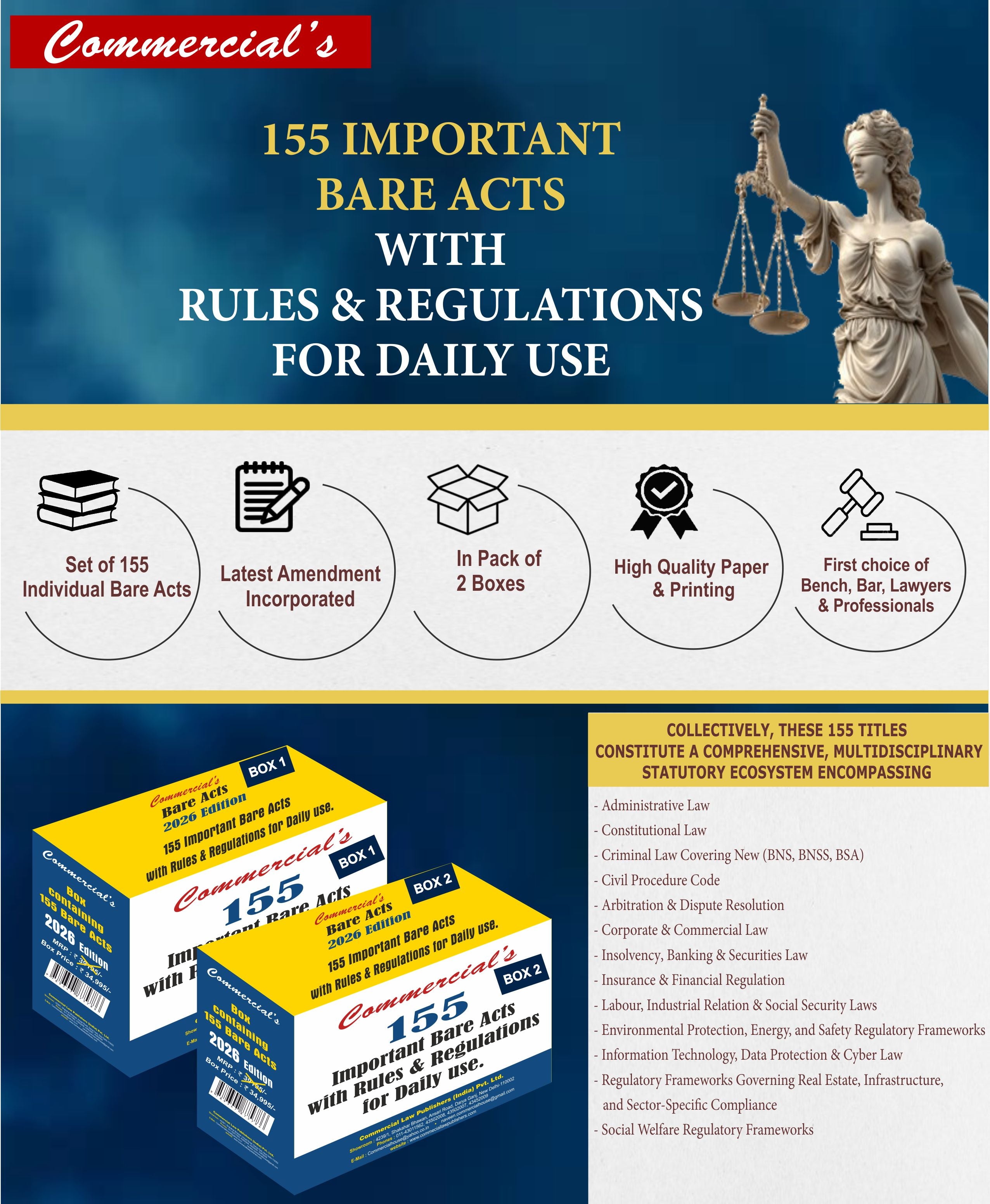 Commercial's 155 Important Bare Acts With Rule & Regulations for Daily use
