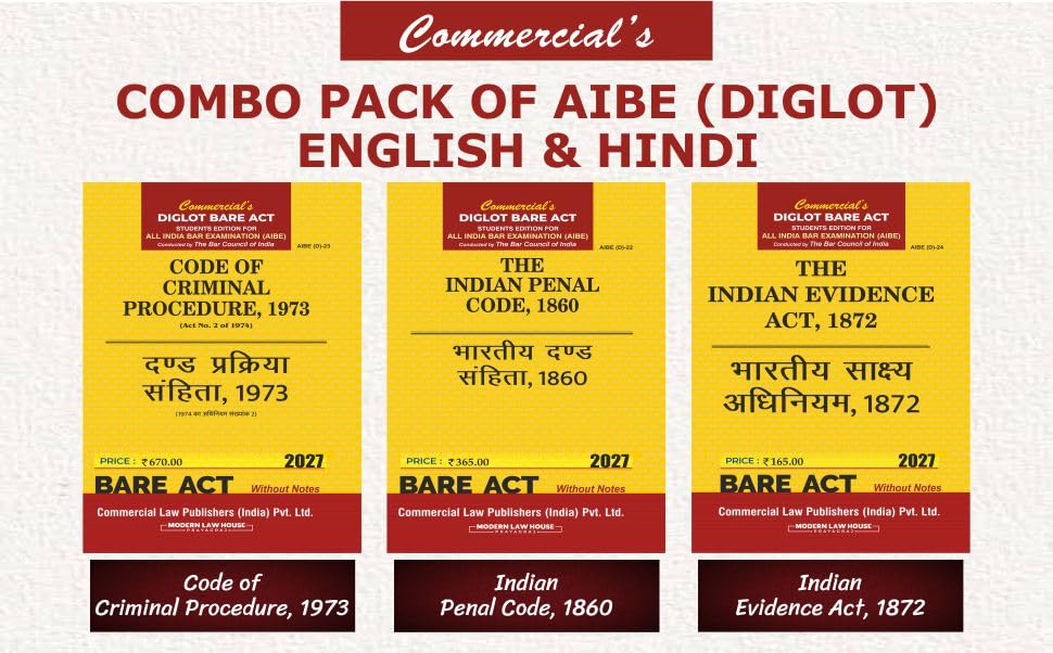 Combo Pack of AIBE 3 Bare Acts (Diglot) IPC, CRPC, Evidence (2027 Edition)