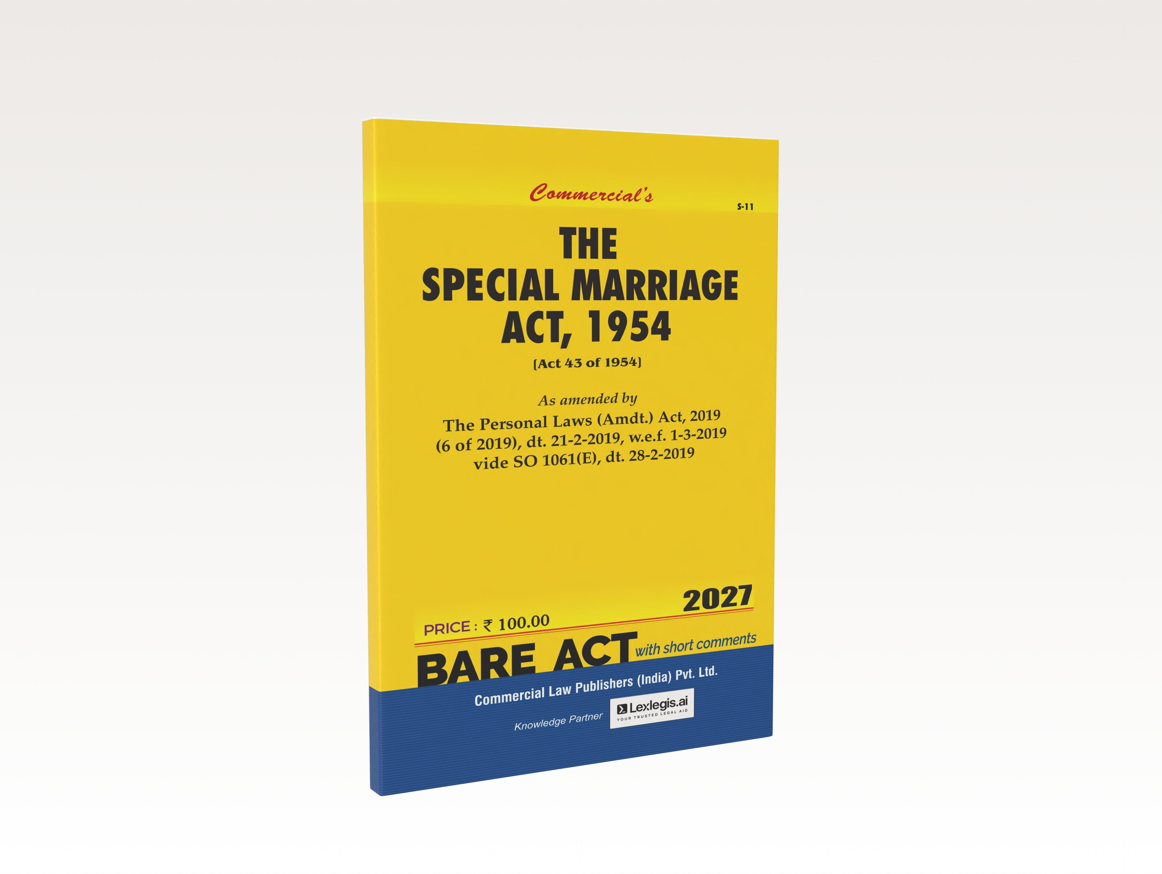 The Special Marriage Act, 1954 As Amended by The Personal Law (Amdt) Act, 2019 (2027 Edition)